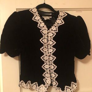 Jessica McClintock black velvet button up blouse